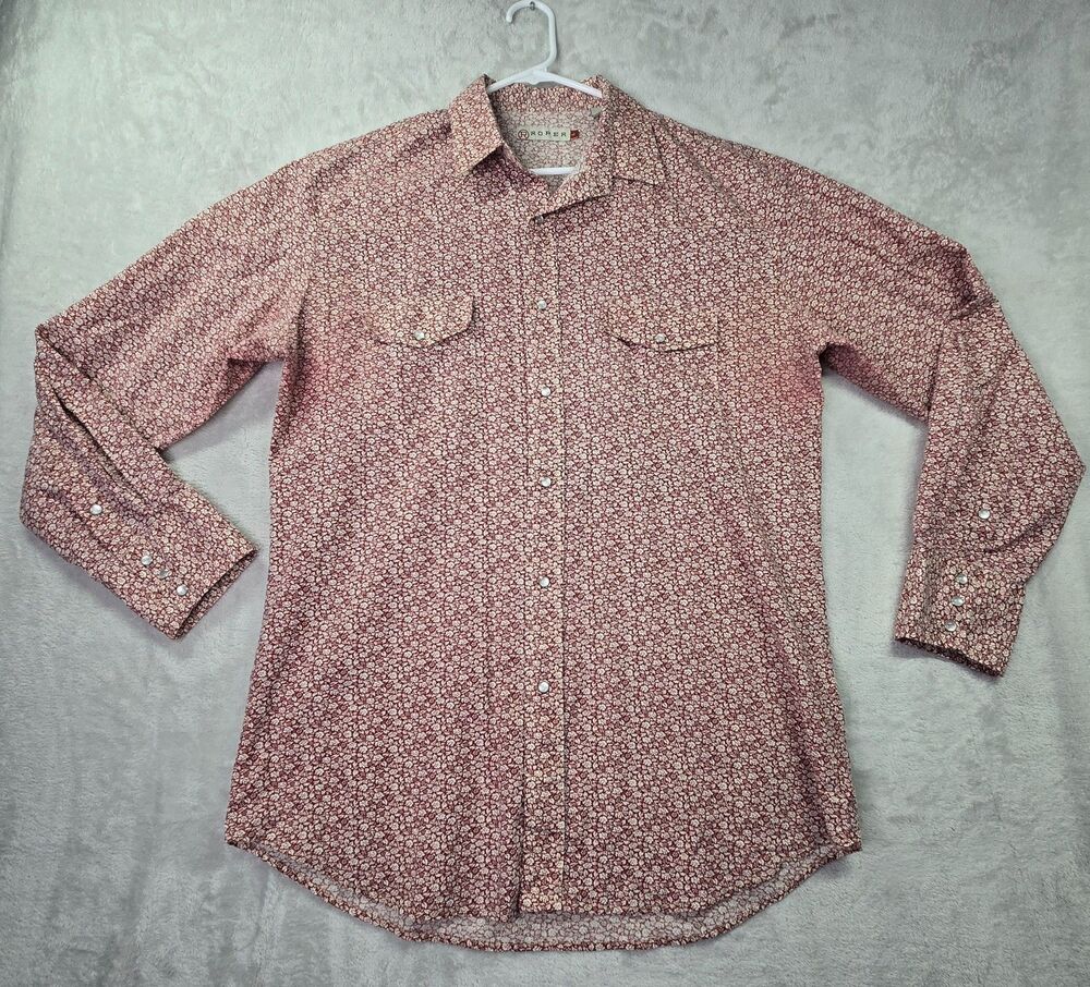 Roper Shirt Men's Large Pearl Snap Long Sleeve Button Down Western Floral Red